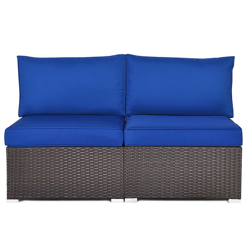 Pemberly Row 2-Pc Rattan Patio Armless Sofa Furniture Set with Cushion in Navy