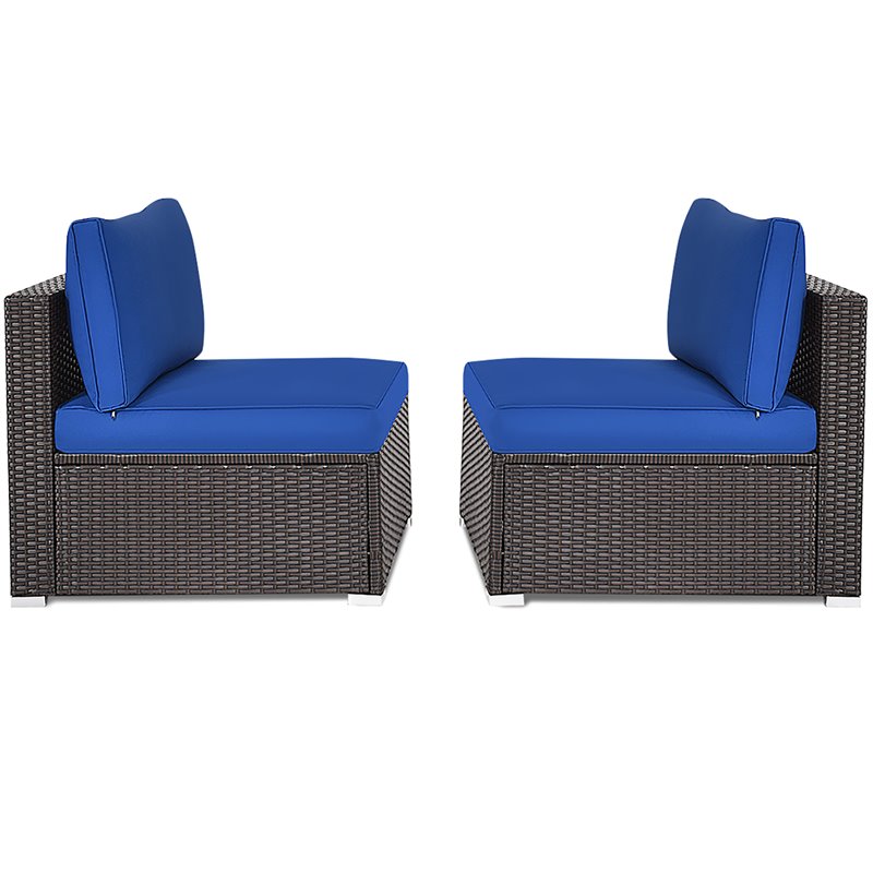 Pemberly Row 2-Pc Rattan Patio Armless Sofa Furniture Set with Cushion in Navy
