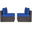 Pemberly Row 2-Pc Rattan Patio Armless Sofa Furniture Set with Cushion in Navy