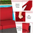 Pemberly Row 2-piece Rattan Patio Armless Sofa Furniture Set with Cushion in Red