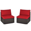 Pemberly Row 2-piece Rattan Patio Armless Sofa Furniture Set with Cushion in Red
