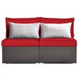 Pemberly Row 2-piece Rattan Patio Armless Sofa Furniture Set with Cushion in Red