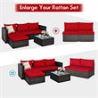 Pemberly Row 2-piece Rattan Patio Armless Sofa Furniture Set with Cushion in Red