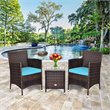 Pemberly Row 3-piece PE Rattan Outdoor Wicker Furniture Sets Chairs in Blue