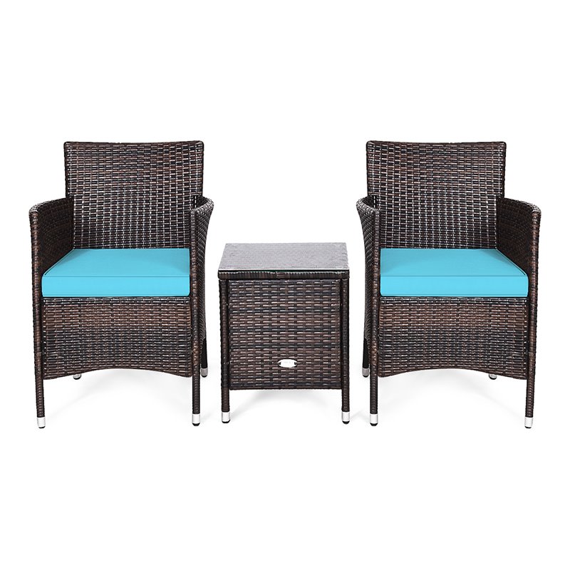 Pemberly Row 3-piece PE Rattan Outdoor Wicker Furniture Sets Chairs in Blue