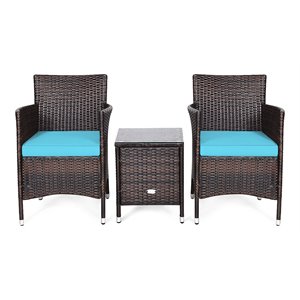 Pemberly Row 3-piece PE Rattan Outdoor Wicker Furniture Sets Chairs in Blue