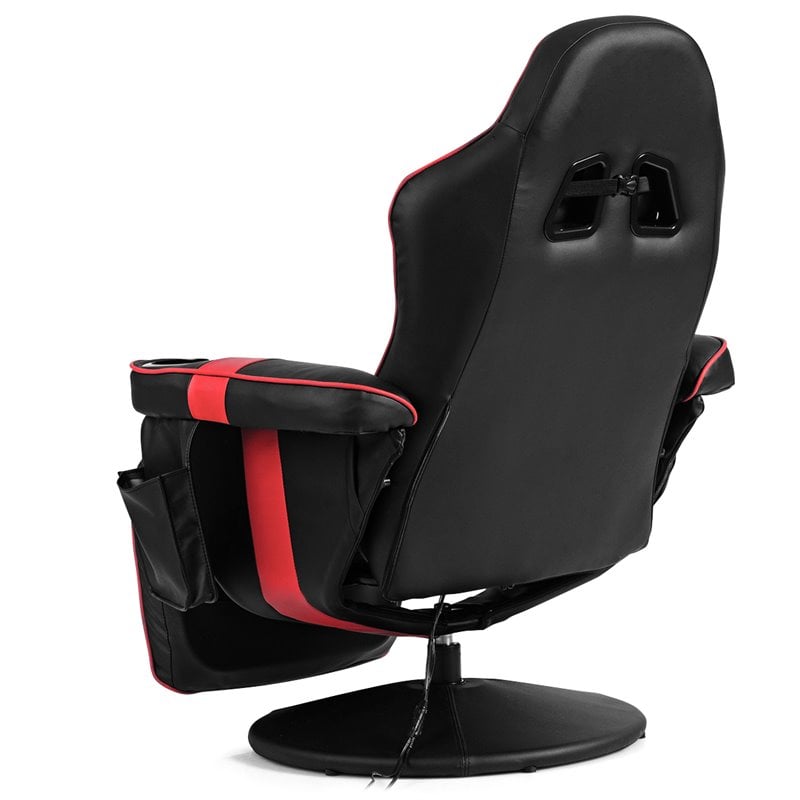 Pemberly Row PU Leather and Iron Swivel Massage Gaming Chair in Red