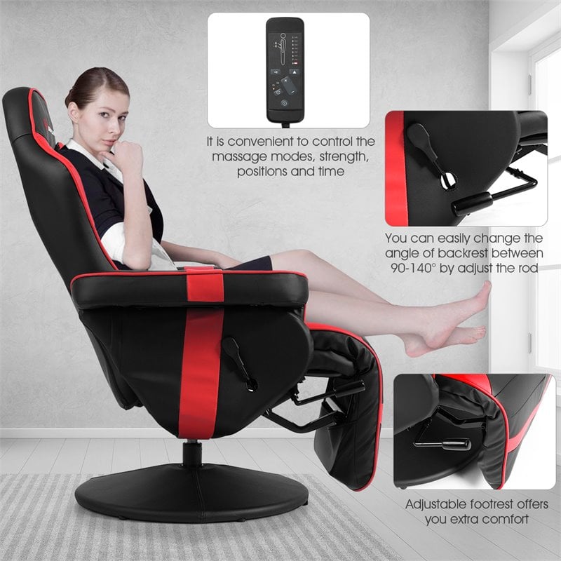 Pemberly Row PU Leather and Iron Swivel Massage Gaming Chair in Red