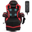 Pemberly Row PU Leather and Iron Swivel Massage Gaming Chair in Red