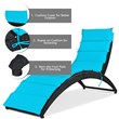 Pemberly Row Rattan Cushioned Portable Folding Patio Lounge Chair in Turquoise