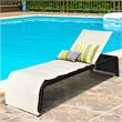 Pemberly Row Rattan Adjustable Cushioned Back Patio Lounge Chair in White