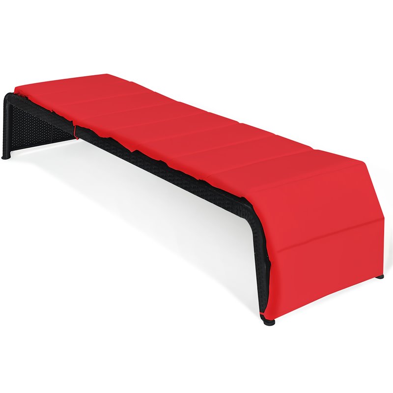 Pemberly Row Rattan Adjustable Cushioned Back Patio Lounge Chair in Red