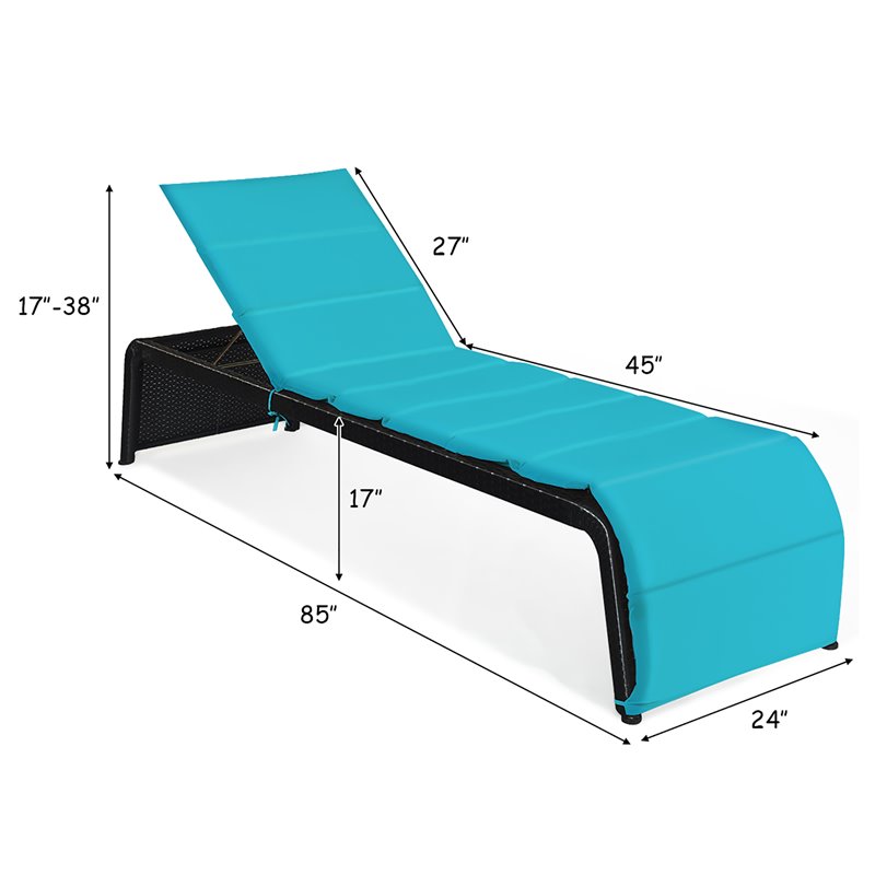 Pemberly Row Rattan Adjustable Cushioned Back Patio Lounge Chair in Turquoise