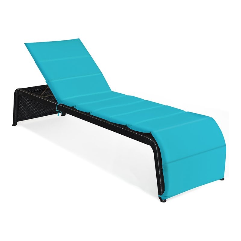 Pemberly Row Rattan Adjustable Cushioned Back Patio Lounge Chair in Turquoise