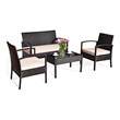 Pemberly Row 4-piece PE Rattan Patio Furniture Set with Cushioned Seat in Brown