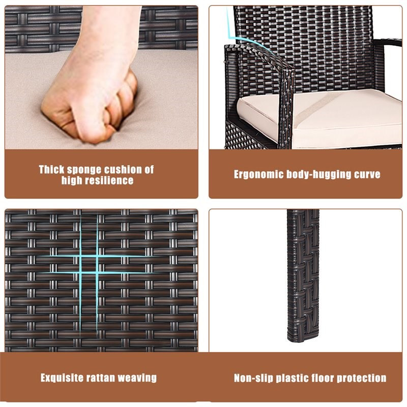 Pemberly Row 4-piece PE Rattan Patio Furniture Set with Cushioned Seat in Brown