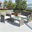 Pemberly Row 4-piece Rattan Patio Furniture Set with Padded Cushions in Mix Gray