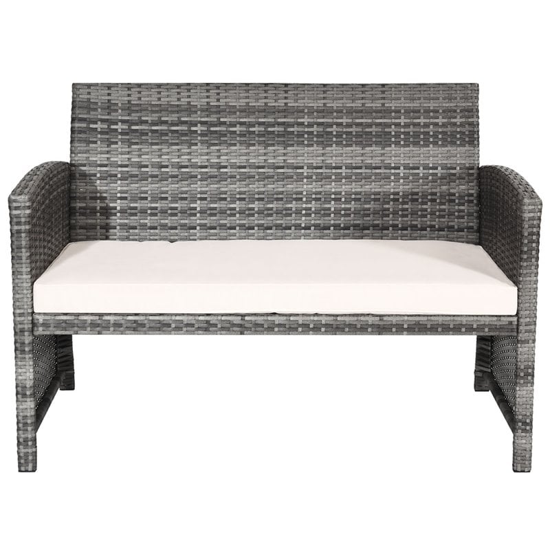 Pemberly Row 4-piece Rattan Patio Furniture Set with Padded Cushions in Mix Gray