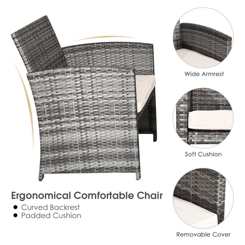 Pemberly Row 4-piece Rattan Patio Furniture Set with Padded Cushions in Mix Gray
