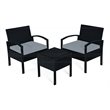 Pemberly Row 3-piece Rattan Patio Furniture Set with Seat Cushions in Gray/Black