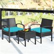 Pemberly Row 3-piece Rattan Patio Furniture Set with Seat Cushions in Turquoise
