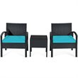 Pemberly Row 3-piece Rattan Patio Furniture Set with Seat Cushions in Turquoise