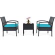 Pemberly Row 3-piece Rattan Patio Furniture Set with Seat Cushions in Turquoise