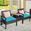 Pemberly Row 3-piece Rattan Patio Furniture Set with Seat Cushions in Turquoise