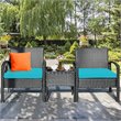 Pemberly Row 3-piece Rattan Patio Furniture Set with Seat Cushions in Turquoise
