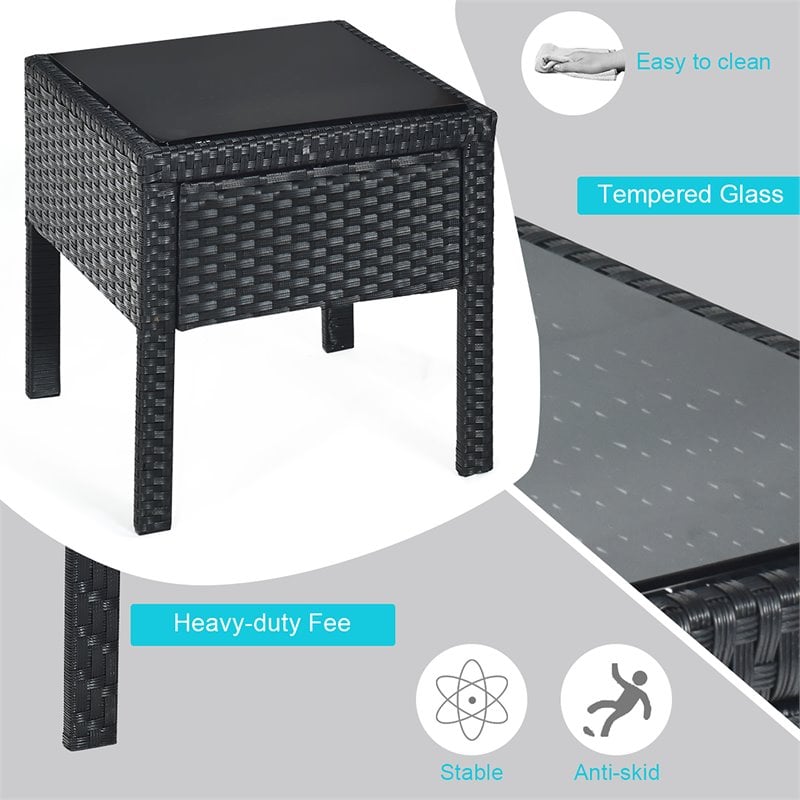 Pemberly Row 3-piece Rattan Patio Furniture Set with Seat Cushions in Turquoise