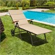 Pemberly Row Aluminum Rattan Patio Lounger Recliner Chair with Wheels in Brown