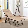 Pemberly Row Aluminum Rattan Patio Lounger Recliner Chair with Wheels in Brown