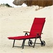 Pemberly Row Aluminum Rattan Patio Lounger Recliner Chair with Wheels in Red