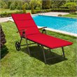 Pemberly Row Aluminum Rattan Patio Lounger Recliner Chair with Wheels in Red
