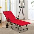 Pemberly Row Aluminum Rattan Patio Lounger Recliner Chair with Wheels in Red