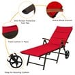 Pemberly Row Aluminum Rattan Patio Lounger Recliner Chair with Wheels in Red
