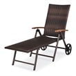 Pemberly Row Aluminum Rattan Patio Lounger Recliner Chair with Wheels in Red