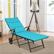Pemberly Row Aluminum Rattan Patio Lounger Recliner Chair w/ Wheels in Turquoise