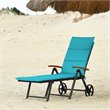 Pemberly Row Aluminum Rattan Patio Lounger Recliner Chair w/ Wheels in Turquoise