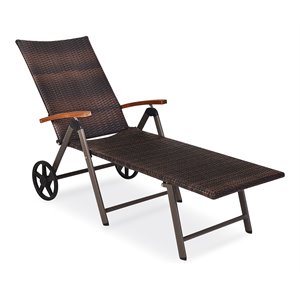 Pemberly Row Aluminum Rattan Patio Lounger Recliner Chair w/ Wheels in Turquoise