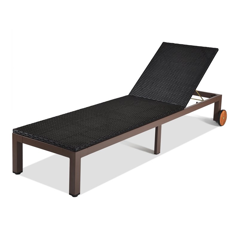 Pemberly Row Adjustable Backrest & Removable Wheels Patio Lounge Chair in White