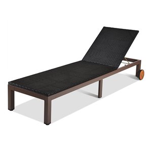 Pemberly Row Adjustable Backrest & Removable Wheels Patio Lounge Chair in White