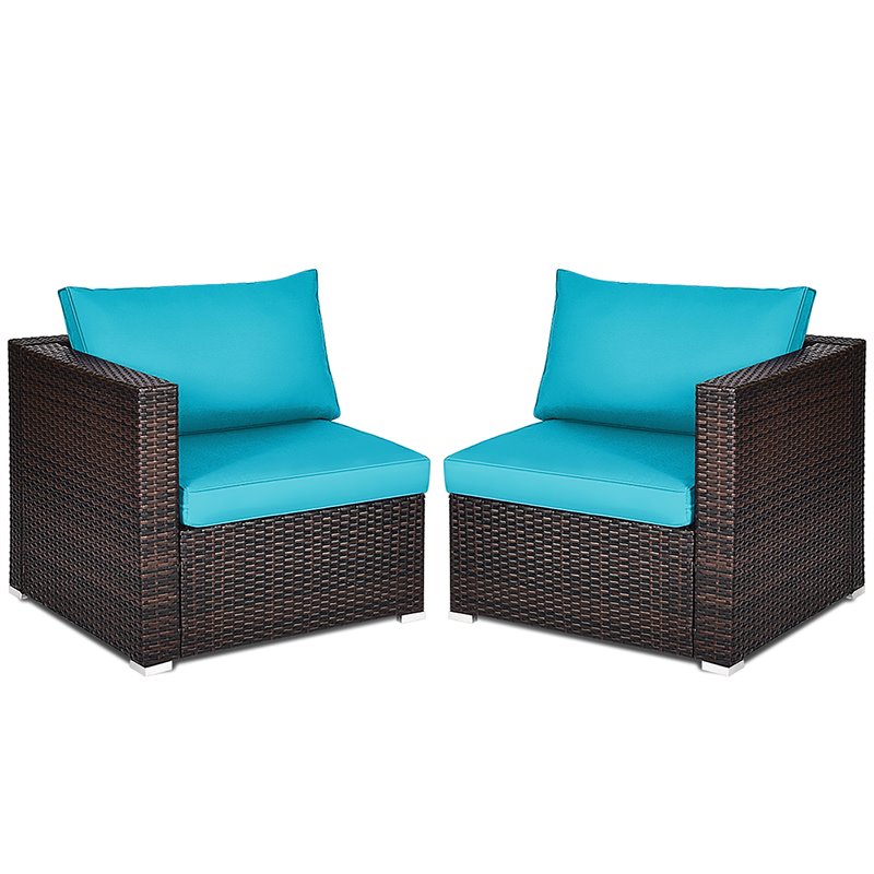 Pemberly Row 2-Pc Rattan Patio Corner Sofa Set with Blue Cushion in Brown Finish