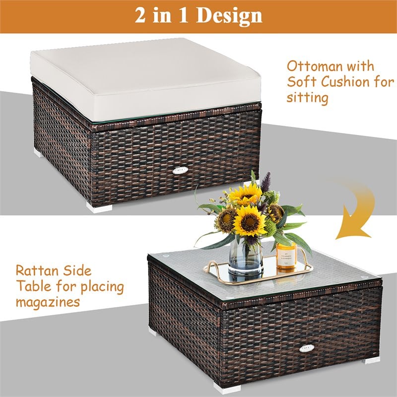 Pemberly Row 6-Pc Rattan Patio Furniture Set w/ Sponge Padded Cushions in White