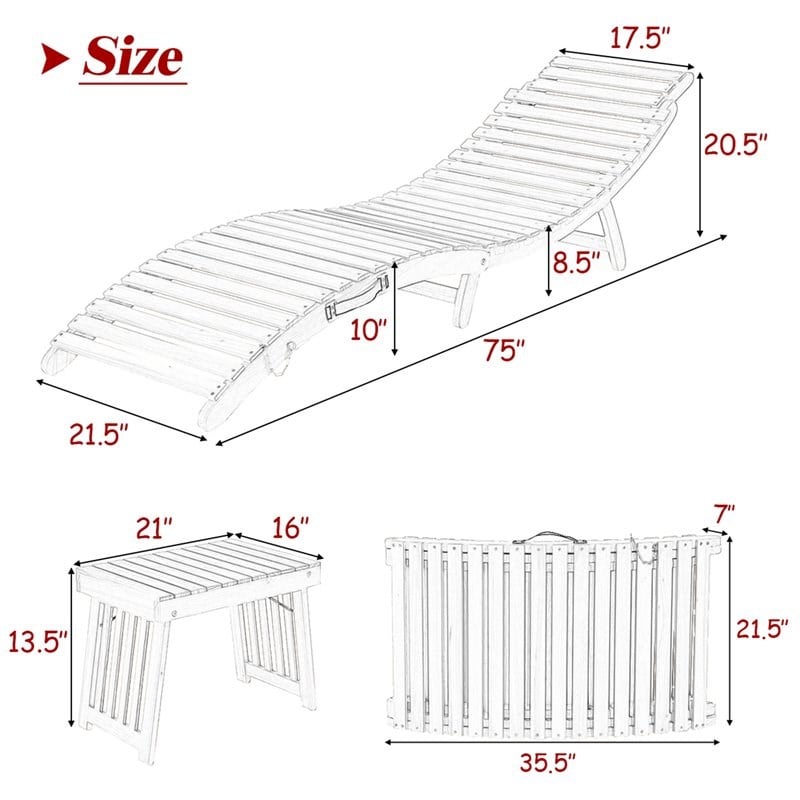 Pemberly Row 3-piece Eucalyptus Wood Folding Lounge Chair Set with Table in Red