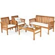 Pemberly Row 4-Pc Wood Outdoor Sofa Furniture Set with Coffee Table in Natural