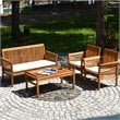 Pemberly Row 4-Pc Wood Outdoor Sofa Furniture Set with Coffee Table in Natural