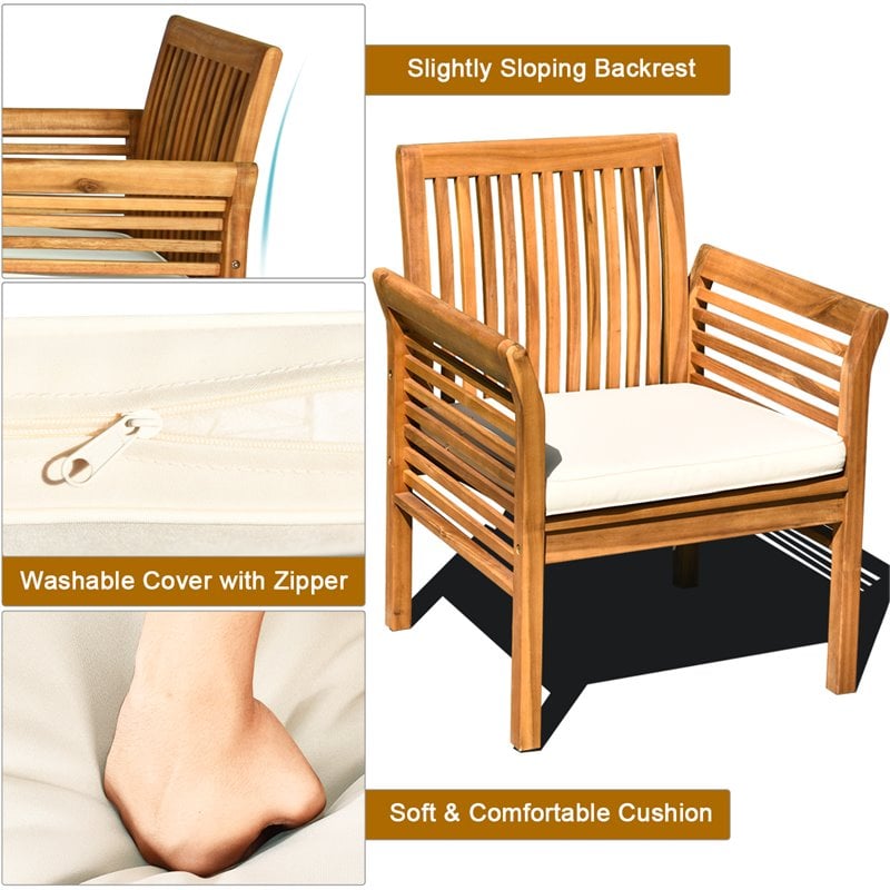 Pemberly Row 4-Pc Wood Outdoor Sofa Furniture Set with Coffee Table in Natural