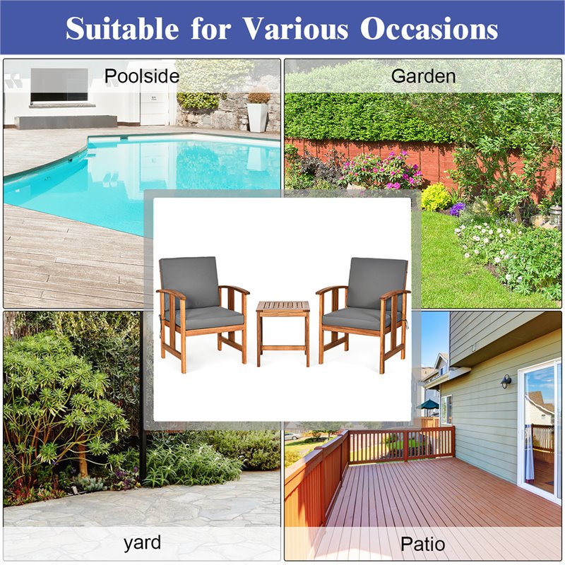 Pemberly Row 3-Pc Acacia Wood Patio Sofa Set with Sloping Back in Natural/Gray