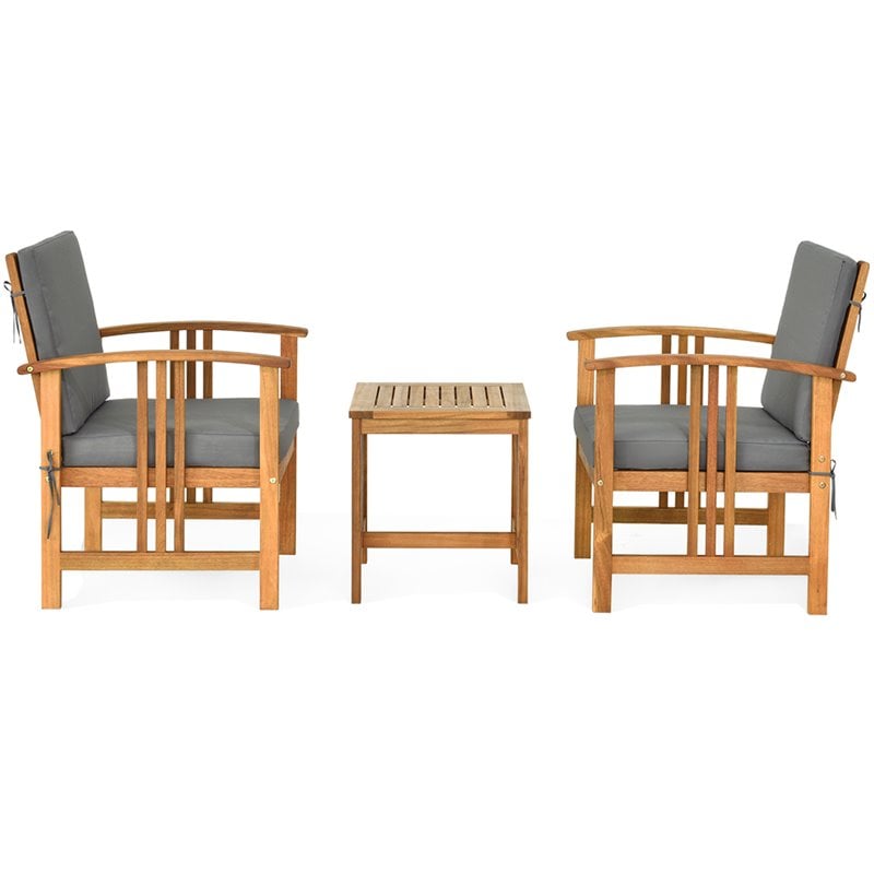 Pemberly Row 3-Pc Acacia Wood Patio Sofa Set with Sloping Back in Natural/Gray